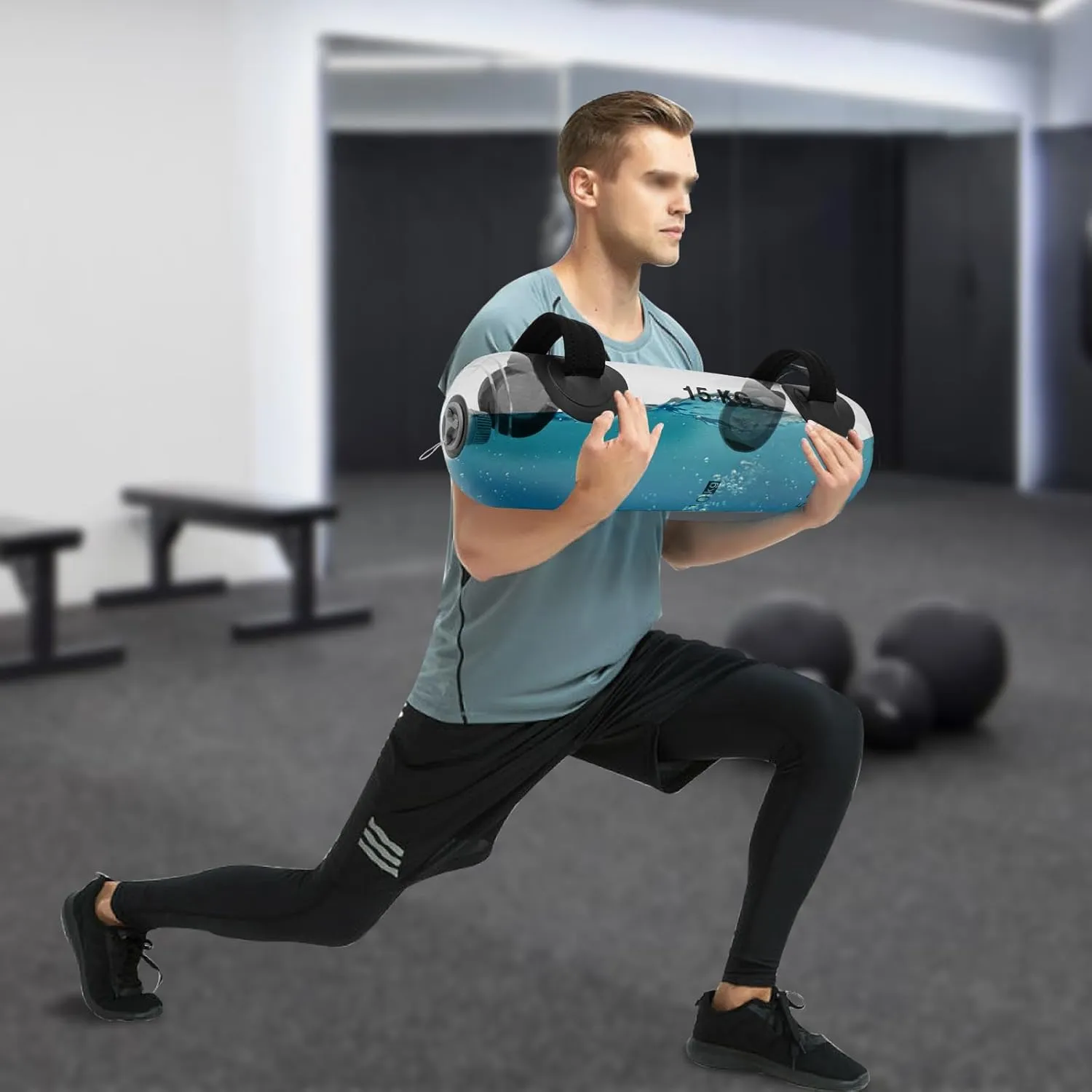 Aqua Bag Fitness 33/44/55LBS Adjustable Water Weight Training Workout Water Bag Portable Stability Fitness Equipment for Home Gym Core and Balance Exercise W/ Inflator