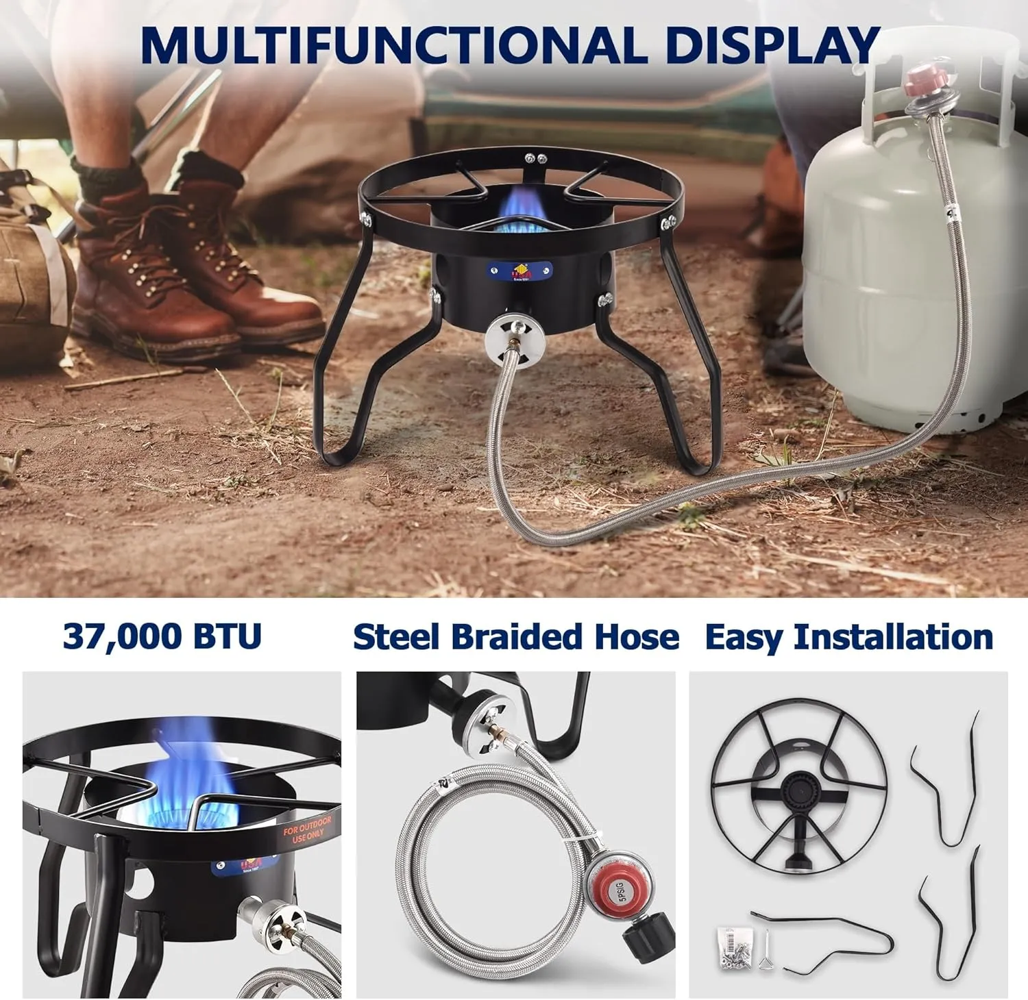ARC 55,000BTU Propane Burner Camping Stove,Outdoor Gas Stove Burner Cooker for Cooking for Turkey Fry,Homebrewing,Crawfish Boil,and More!