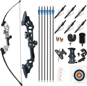Archery 51" Takedown Recurve Bow and Arrows Set for Adults Metal Riser Longbow Kit Right Hand Straight Bow for Beginner Hunting Shooting Practice 30 40 50lb