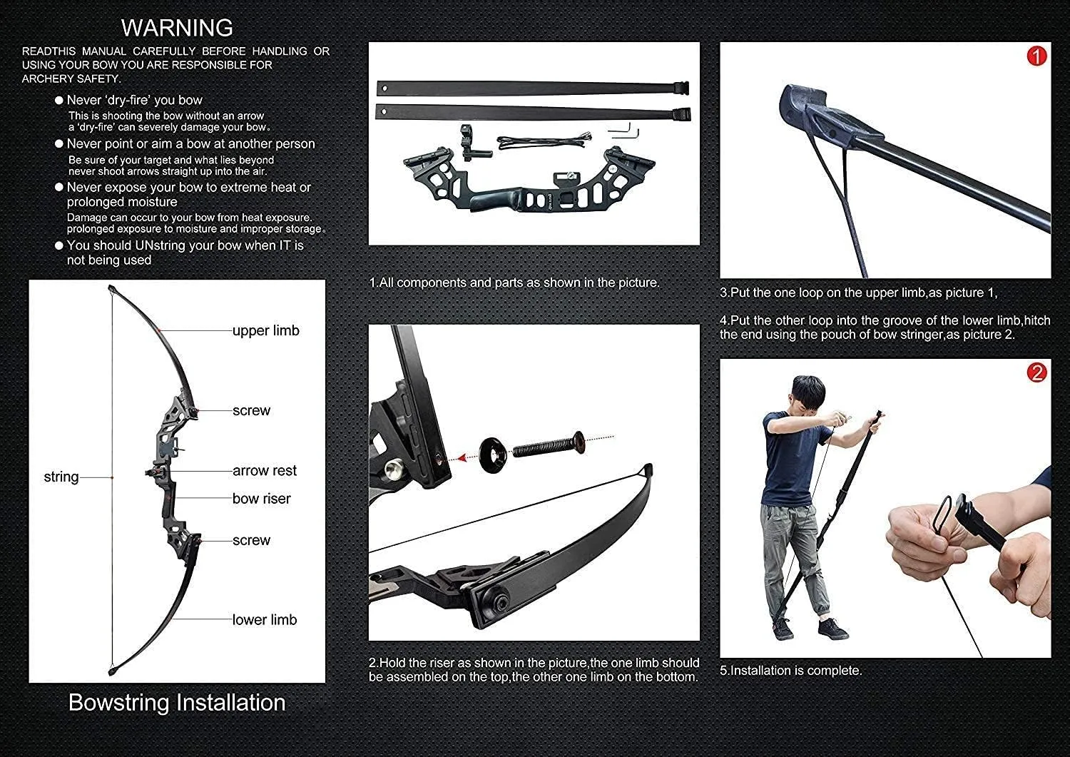 Archery 51" Takedown Recurve Bow and Arrows Set for Adults Metal Riser Longbow Kit Right Hand Straight Bow for Beginner Hunting Shooting Practice 30 40 50lb