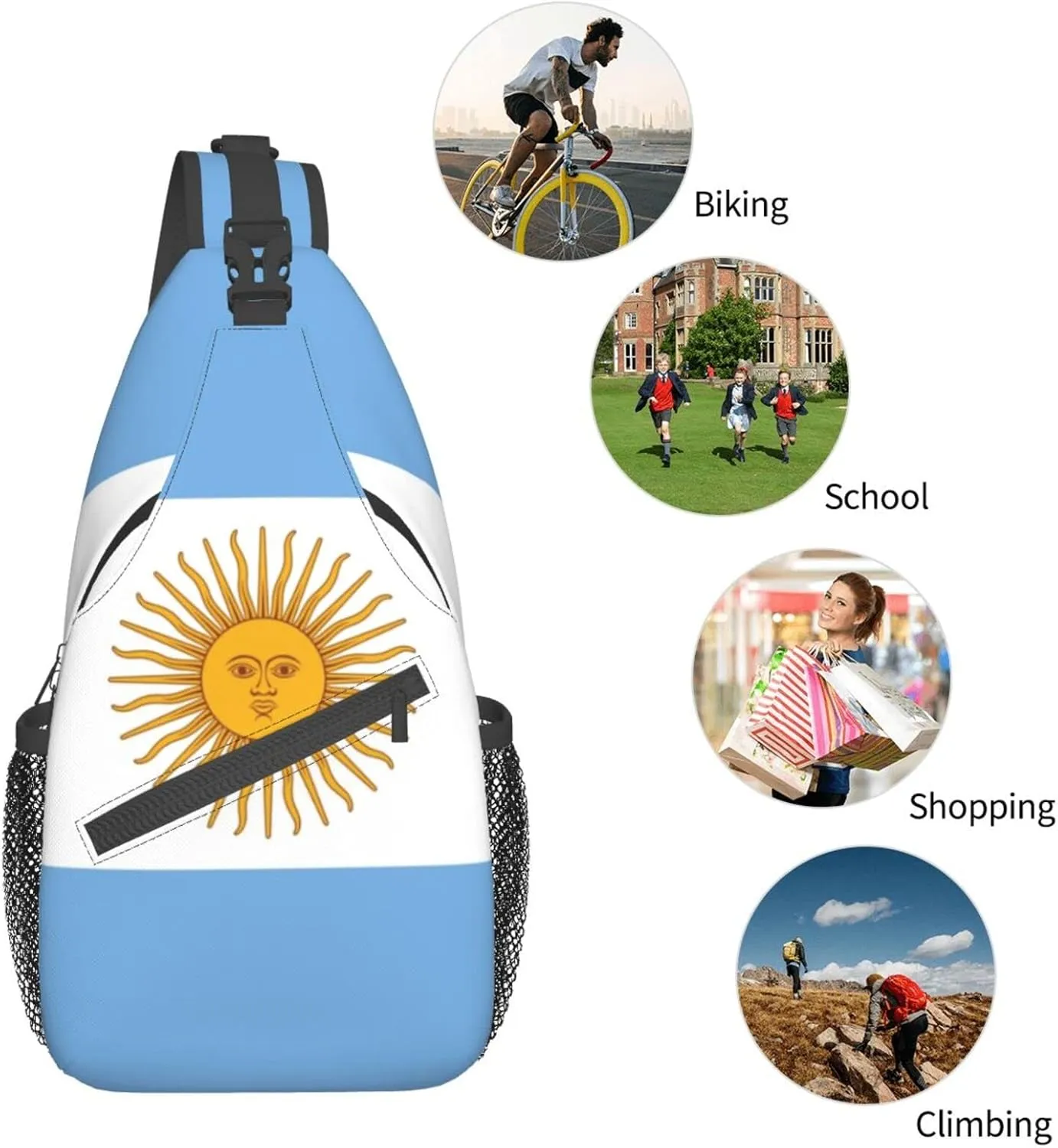 Argentina Flag Hiking Daypacks Cross-body Sling Backpack for Men Women Outdoor Cycling Hiking Travel