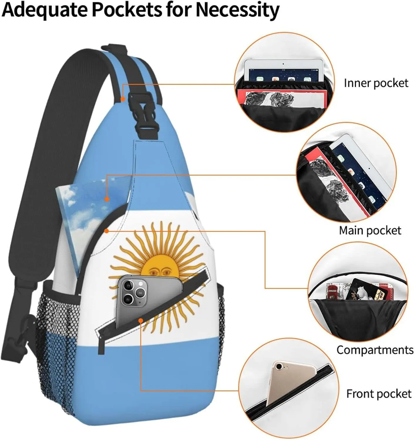 Argentina Flag Hiking Daypacks Cross-body Sling Backpack for Men Women Outdoor Cycling Hiking Travel