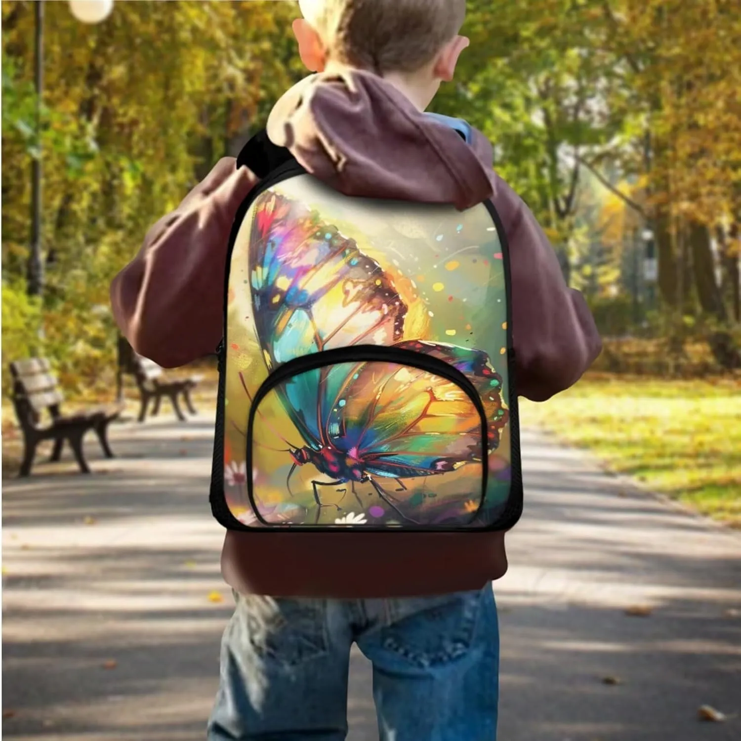 Art Butterfly School Bag Set for Girls 3-5 Personalised Backpack Set with Lunch Case Muilt Pencil Pouch Gift Choice for Children On Back To School, Birthday, New Year, Christmas