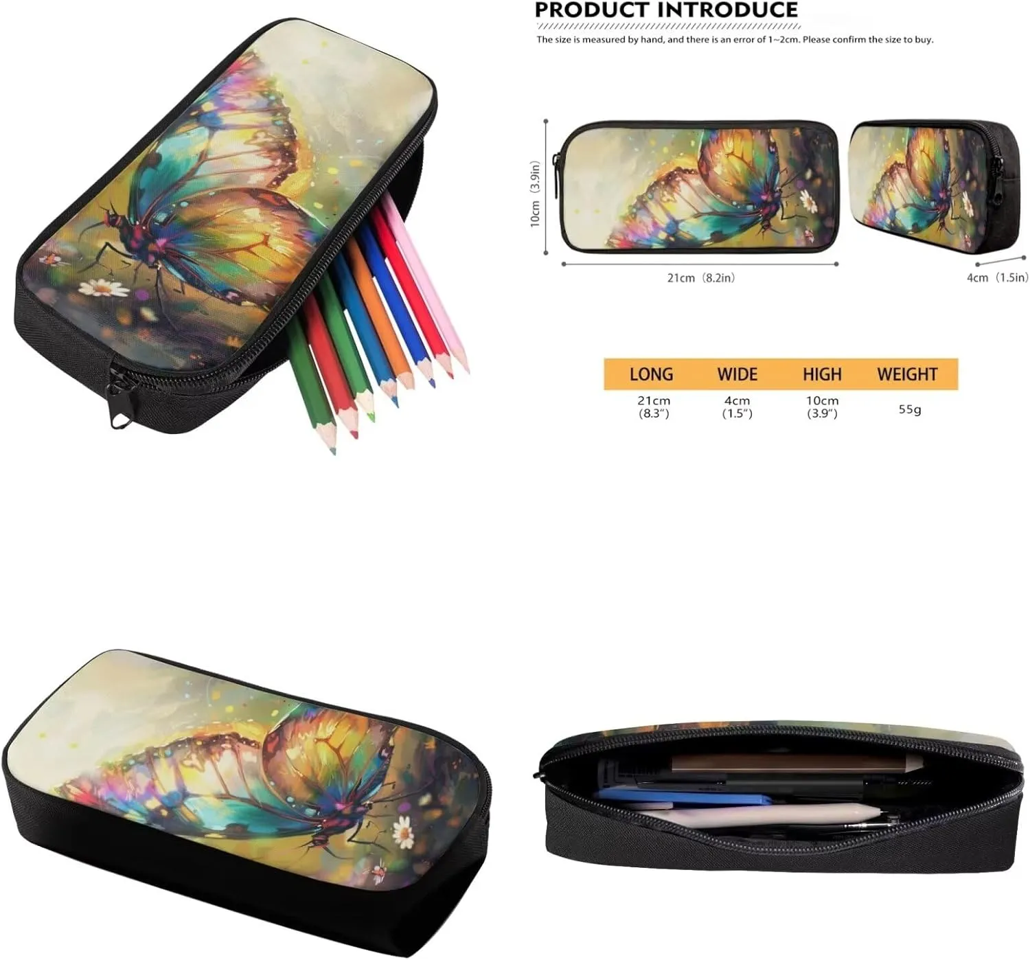 Art Butterfly School Bag Set for Girls 3-5 Personalised Backpack Set with Lunch Case Muilt Pencil Pouch Gift Choice for Children On Back To School, Birthday, New Year, Christmas