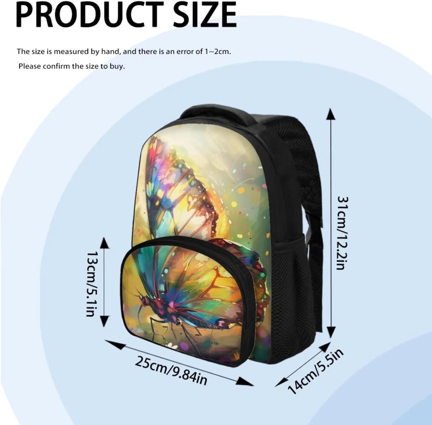Art Butterfly School Bag Set for Girls 3-5 Personalised Backpack Set with Lunch Case Muilt Pencil Pouch Gift Choice for Children On Back To School, Birthday, New Year, Christmas