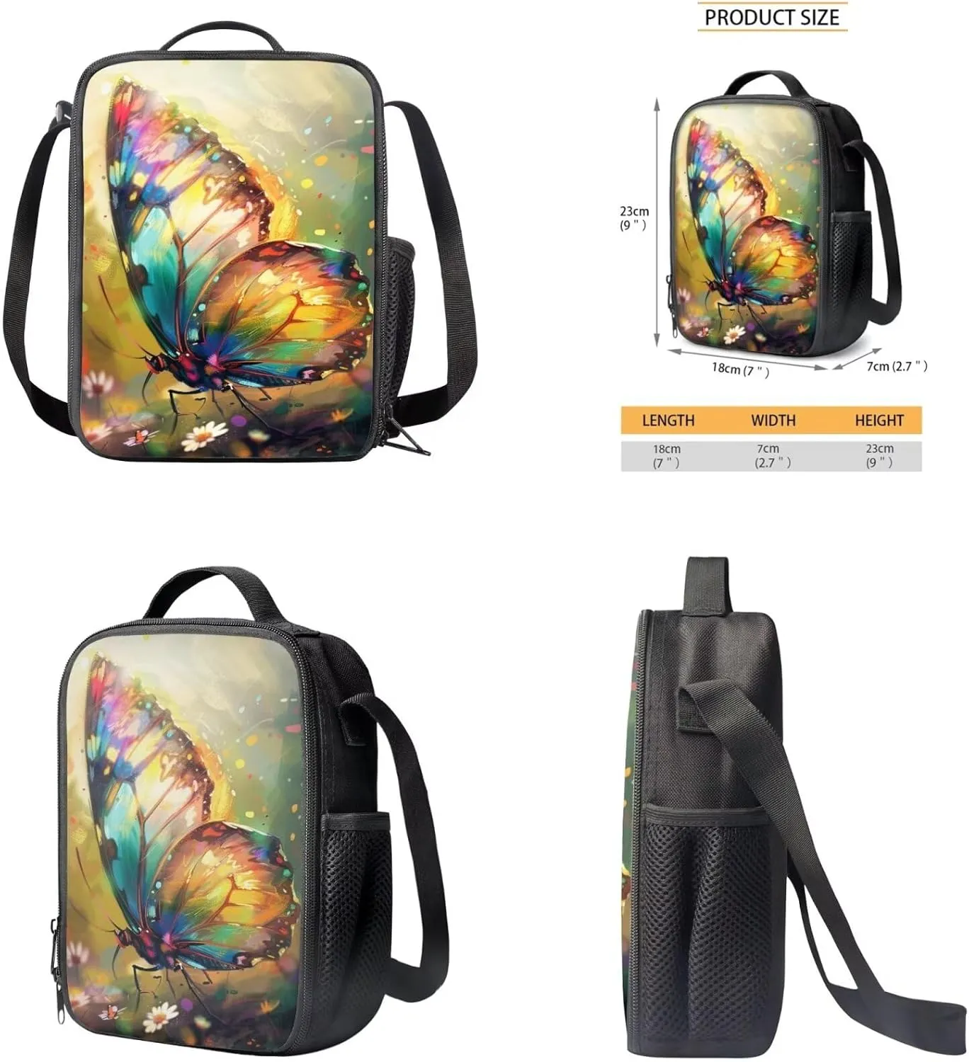 Art Butterfly School Bag Set for Girls 3-5 Personalised Backpack Set with Lunch Case Muilt Pencil Pouch Gift Choice for Children On Back To School, Birthday, New Year, Christmas