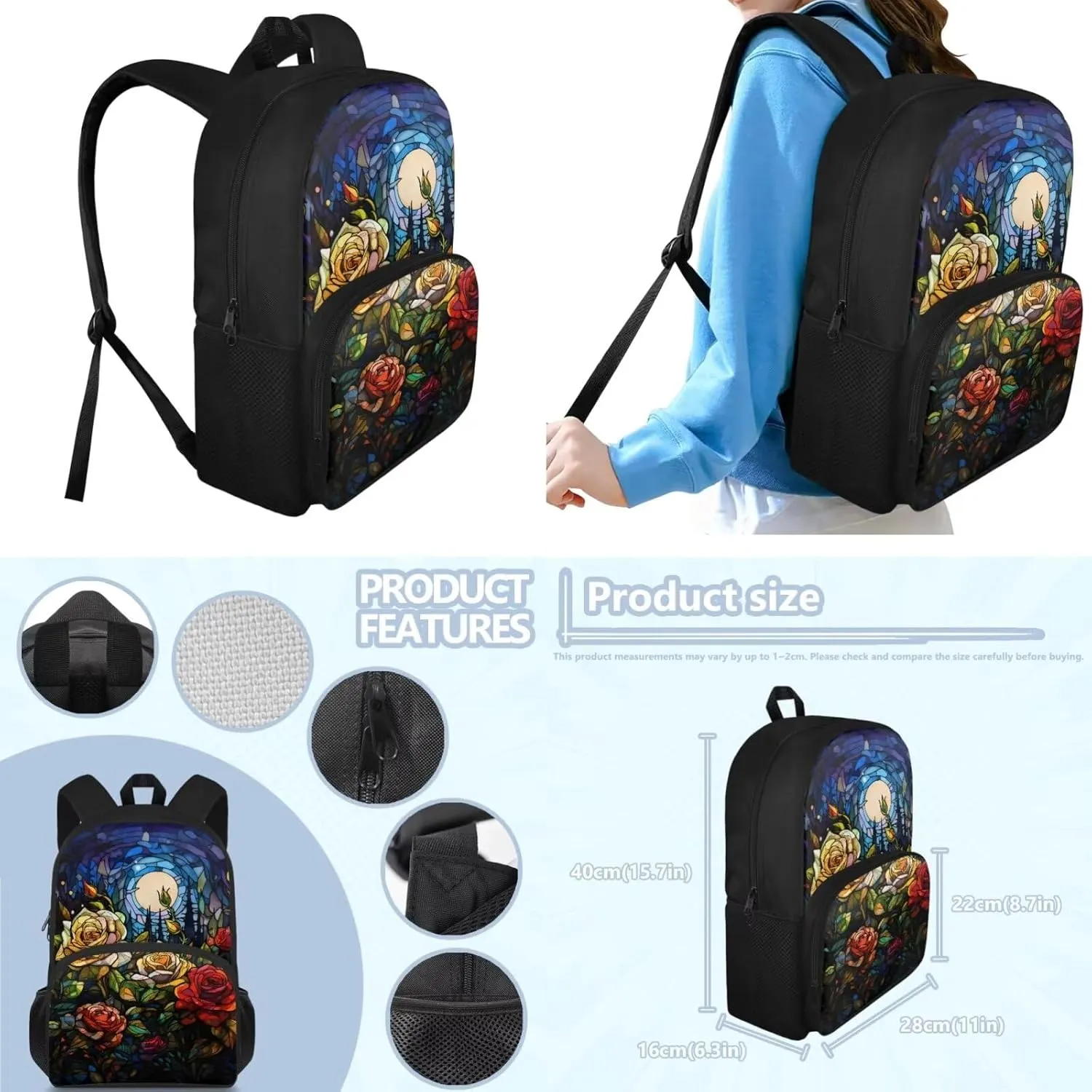 Artsy Rose Kids Backpack and Lunch Box Set Boys Girls 9-10, 3 In 1 Primary Middle School Backpack Matching Combo Large Capacity Lightweight Bookbag and Pencil Case Bundle