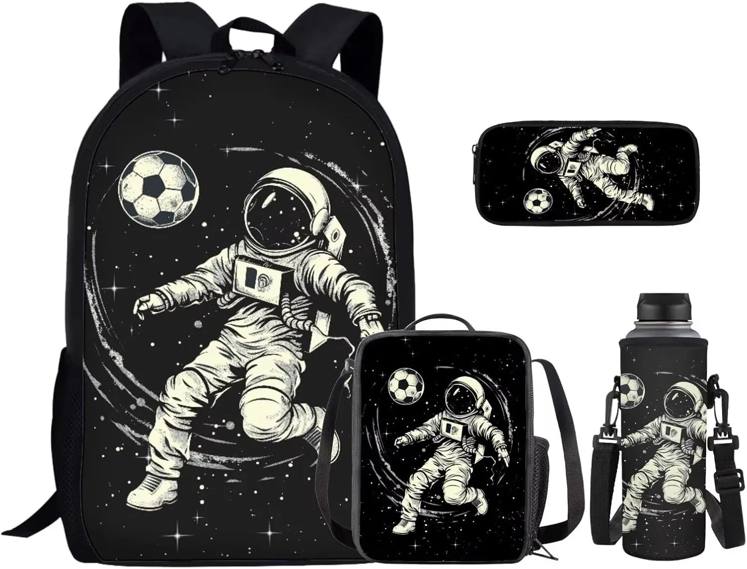 Astronaut Axolotl Bookbags for 7Th Grade Boys Backpack and Lunch Box Set Water Bottle Sleeve Pencil Case Zipper 4-In-1 School Supplies for Teen Boys Kids Students Back To School