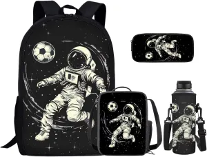 Astronaut Axolotl Bookbags for 7Th Grade Boys Backpack and Lunch Box Set Water Bottle Sleeve Pencil Case Zipper 4-In-1 School Supplies for Teen Boys Kids Students Back To School
