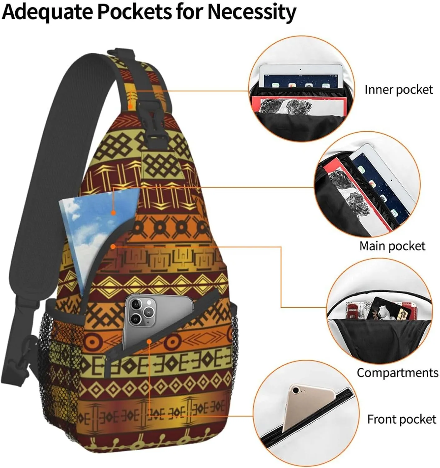 ASYG African Sling Bag Crossbody Backpack Women Men Travel Chest Backpack for Sports Outdoor Running Hiking