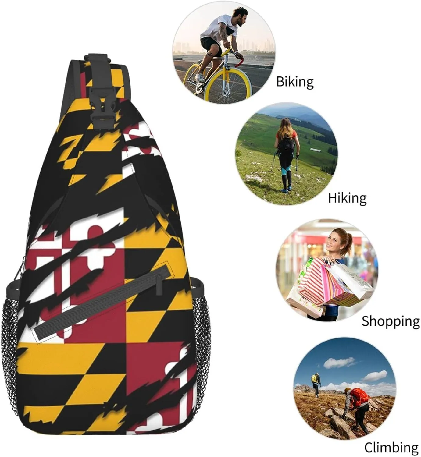 ASYG Cute Maryland Flag Sling Backpack, Multipurpose Maryland Crossbody Shoulder Bag Travel Hiking Daypack for Men Women