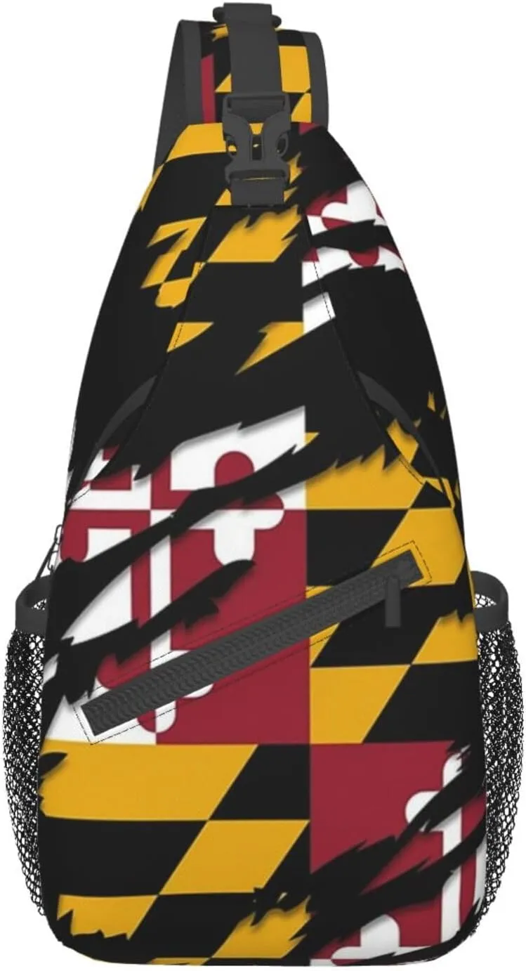 ASYG Cute Maryland Flag Sling Backpack, Multipurpose Maryland Crossbody Shoulder Bag Travel Hiking Daypack for Men Women