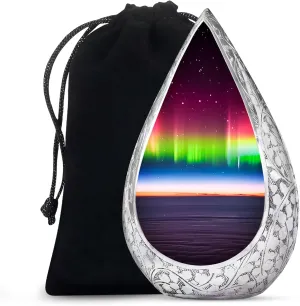 Aurora Borealis Adult Urns for Human Ashes Women and Men 10 Inch - Ocean with Stars Cremation Urns for Women - Drop Large Urn for Remains - Handcrafted Funeral Urn for Adult Male