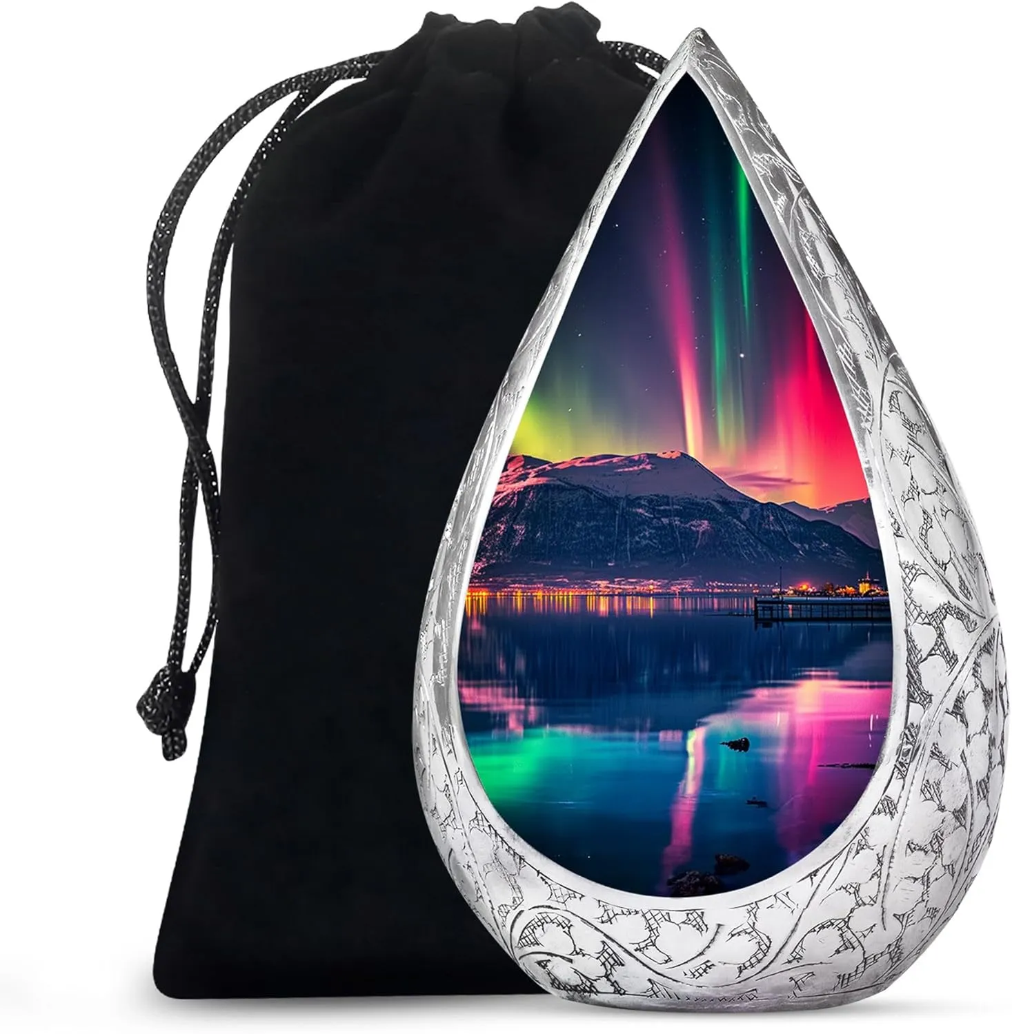 Aurora Borealis Urns for Human Ashes Adult Man and Women 10 Inch - Mountains Burial Urns for Adult Human Ashes - River Urn for Daughter, Son and Close Friend - Drop Remains Large Urn