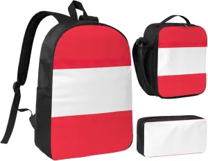Austrian flag print Backpack 3pcs Set Including 17 Inch Large BookBag With Lunch Bag And Practical Pen Bag