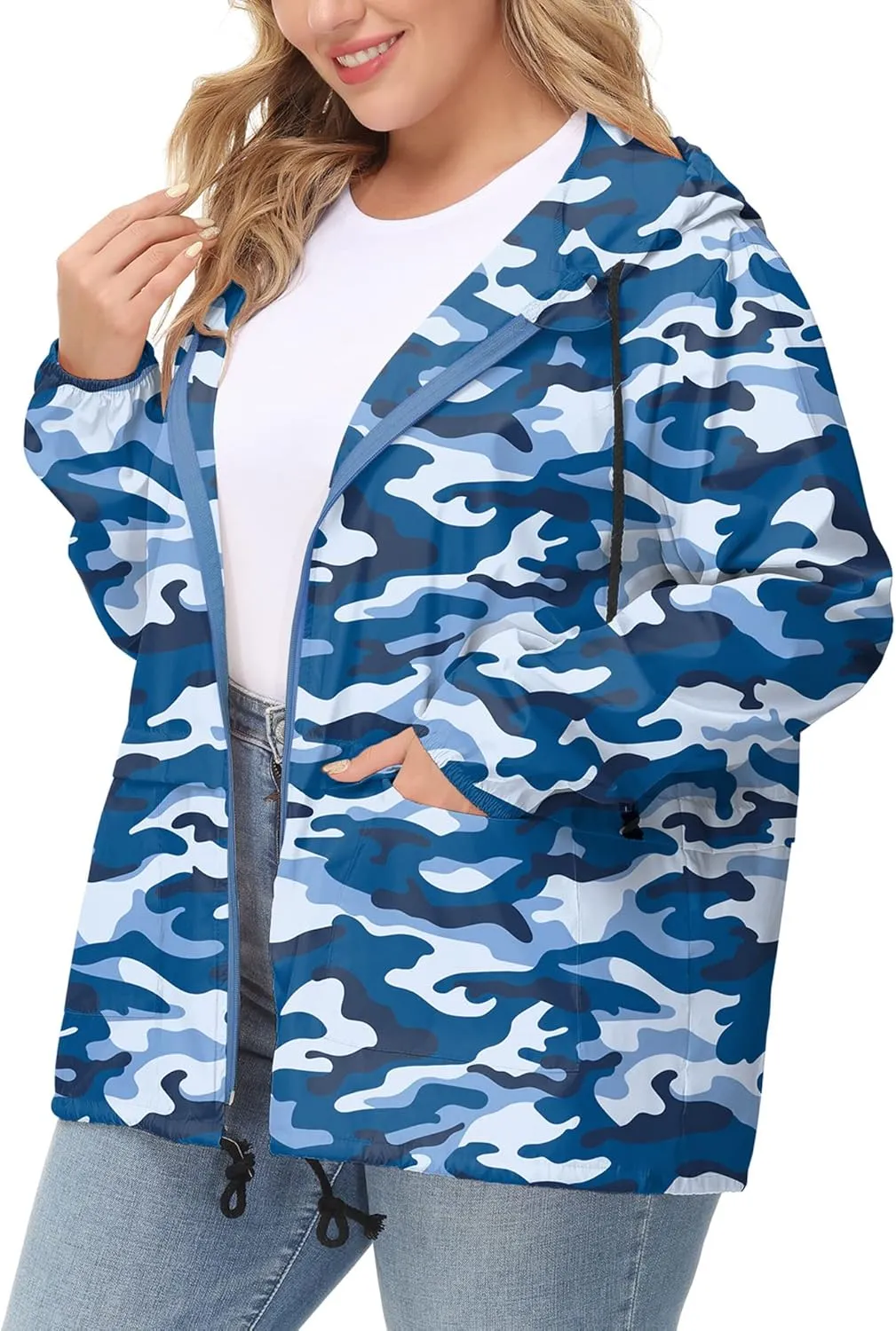 Avoogue Plus Size Raincoat Women Waterproof Rain Jacket Packable Outdoor Hooded Windbreaker