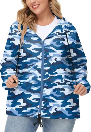 Avoogue Plus Size Raincoat Women Waterproof Rain Jacket Packable Outdoor Hooded Windbreaker