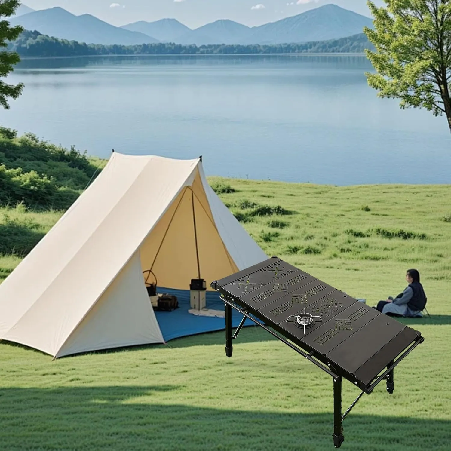 AYNEFY IGT Table Unit Board, Lightweight Removable IGT Campinboard, Aluminum Alloy 0.5 Unit Wrought Board Accessories for Outdoor Cooking with Storage Bag Camping (FU Board)