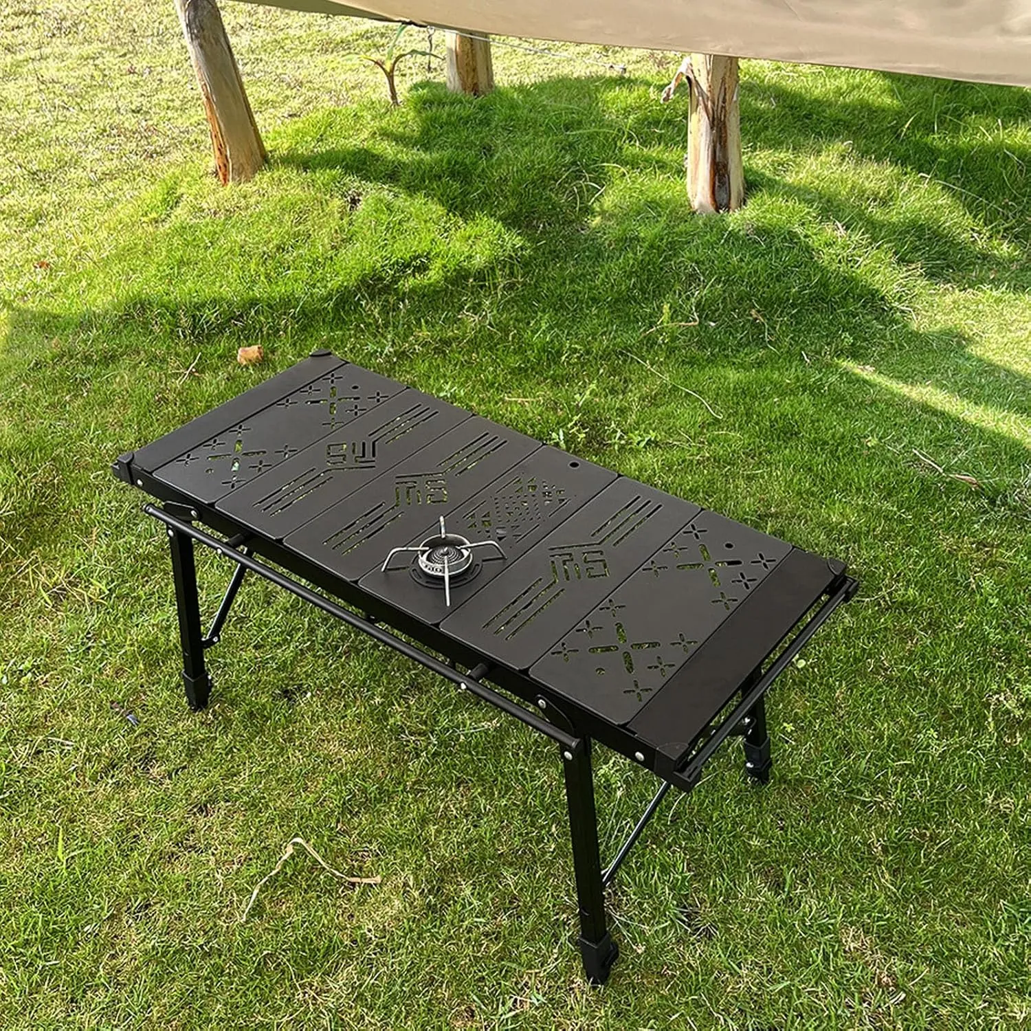 AYNEFY IGT Table Unit Board, Lightweight Removable IGT Campinboard, Aluminum Alloy 0.5 Unit Wrought Board Accessories for Outdoor Cooking with Storage Bag Camping (FU Board)