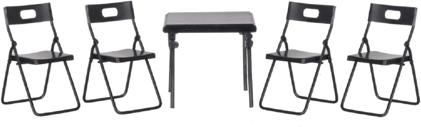 Aztec Imports, Inc. Dollhouse Miniature 5-Pc. Black Metal Folding Table & Chairs Set