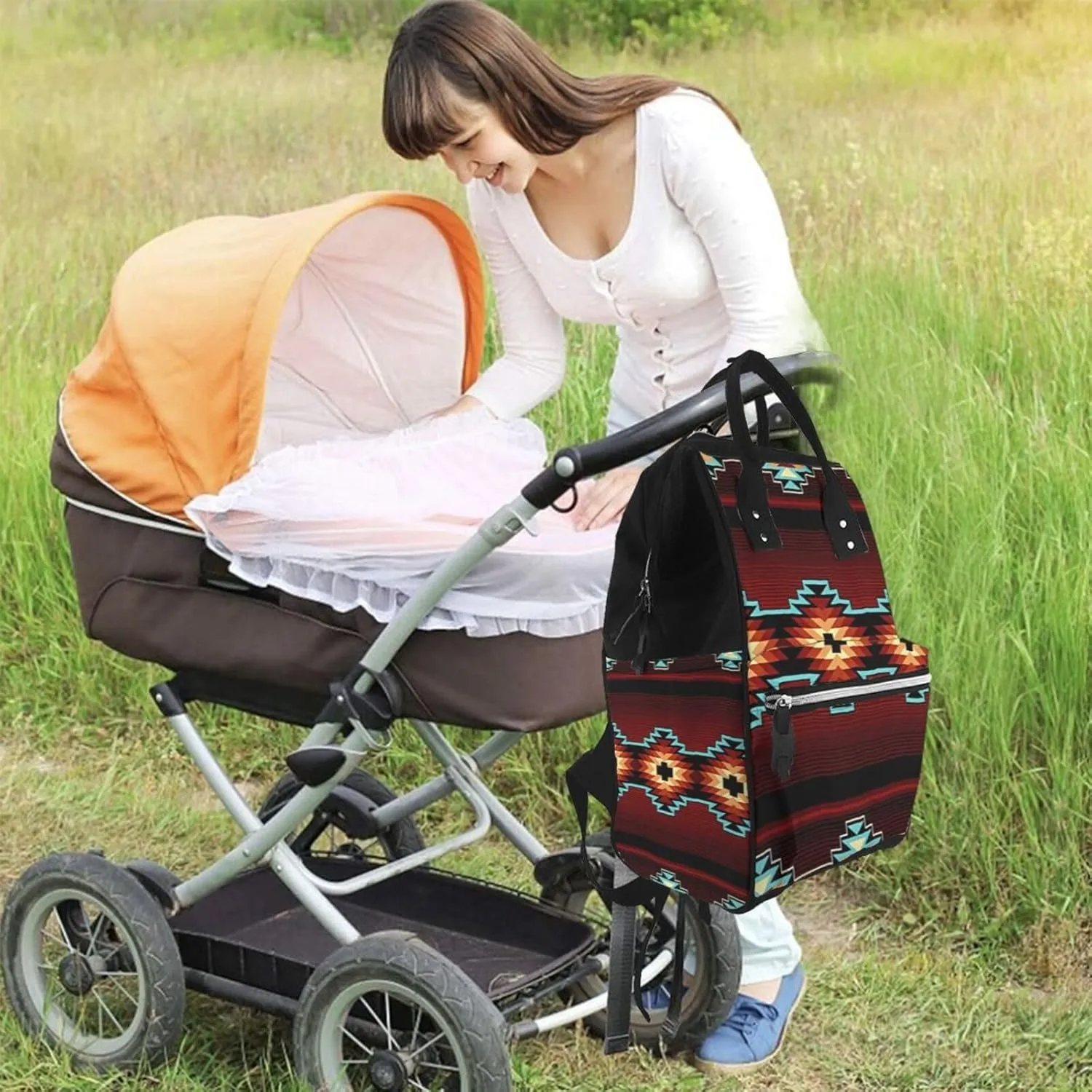Aztec Tribal Diaper Bag Backpack For Baby Girls, Mom Waterproof Large Nappy Bags For Women