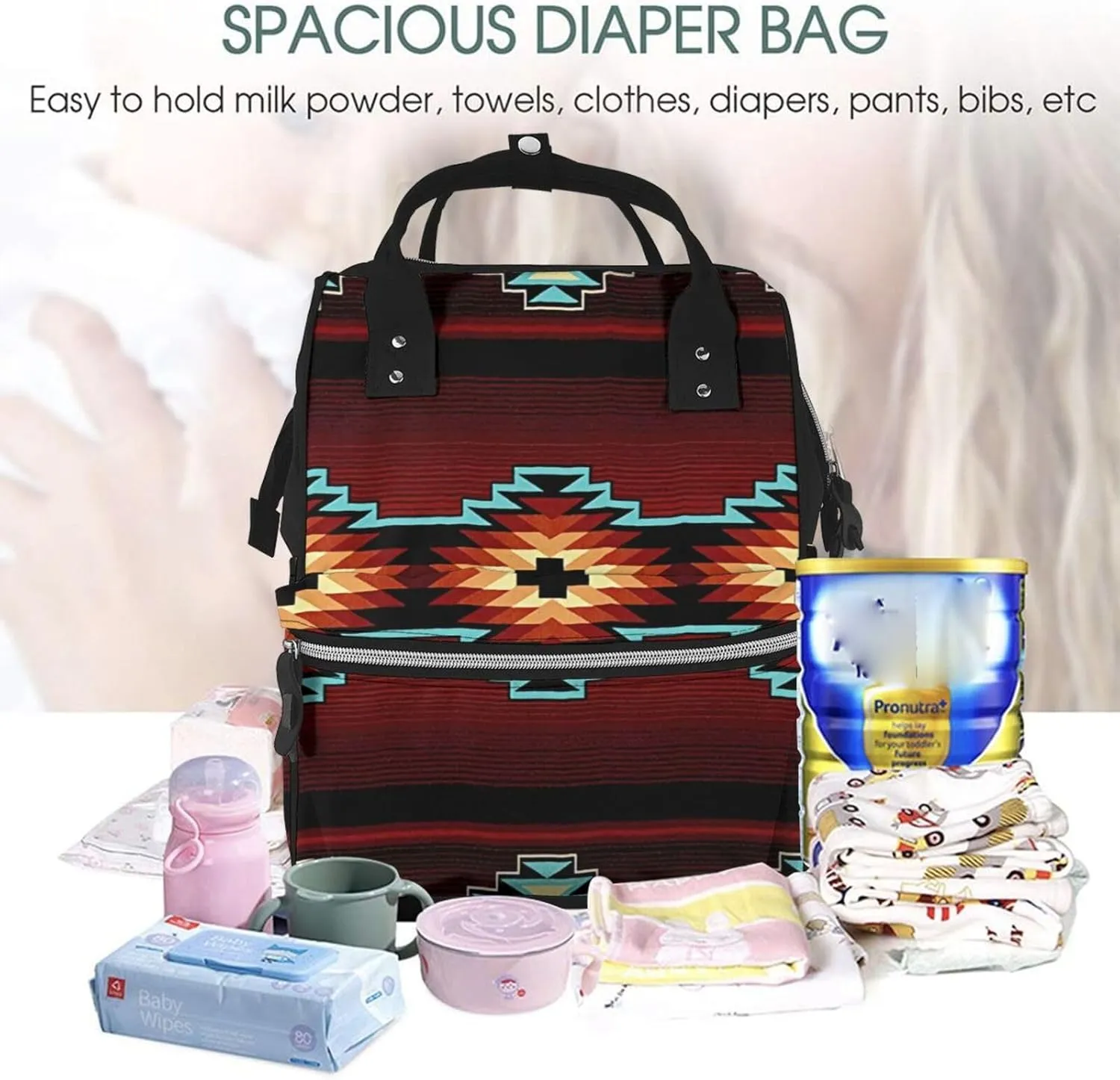 Aztec Tribal Diaper Bag Backpack For Baby Girls, Mom Waterproof Large Nappy Bags For Women