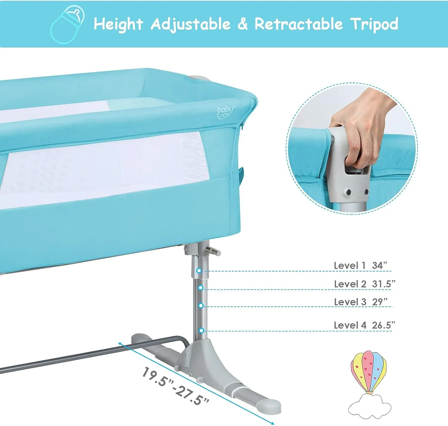 BABY JOY Baby Bedside Crib, Portable Travel Sleeper Bed Side Bassinet w/Carrying Bag, Newborn Bassinet to Infant, Kids Crib with Detachable Mattress, Height Adjustable Design, Breathable Mesh, Green