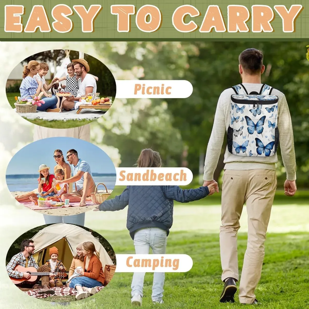 Backpack Cooler Butterfly Cooler Backpack Insulated Leak Proof Soft Cooler Bag for Men Women Lunch Backpack for Camping Picnic Hiking Beach Travel