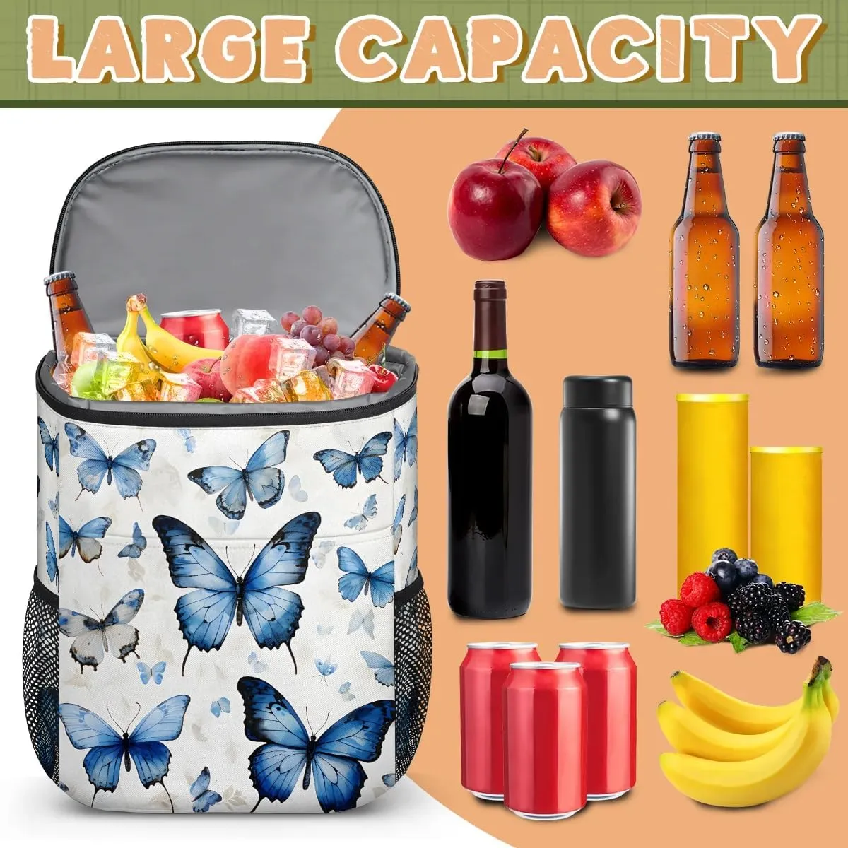 Backpack Cooler Butterfly Cooler Backpack Insulated Leak Proof Soft Cooler Bag for Men Women Lunch Backpack for Camping Picnic Hiking Beach Travel