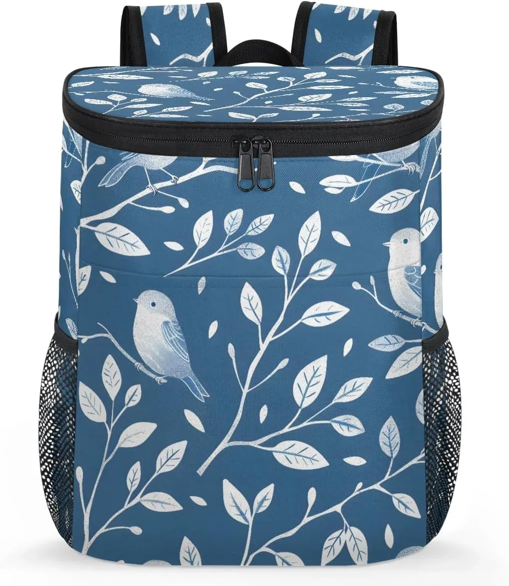 Backpack Cooler Cute Birds Leaves Cooler Backpack Insulated Leak Proof Soft Cooler Bag for Men Women Lunch Backpack for Camping Picnic Hiking Beach Travel