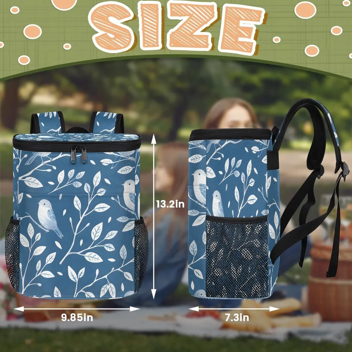 Backpack Cooler Cute Birds Leaves Cooler Backpack Insulated Leak Proof Soft Cooler Bag for Men Women Lunch Backpack for Camping Picnic Hiking Beach Travel