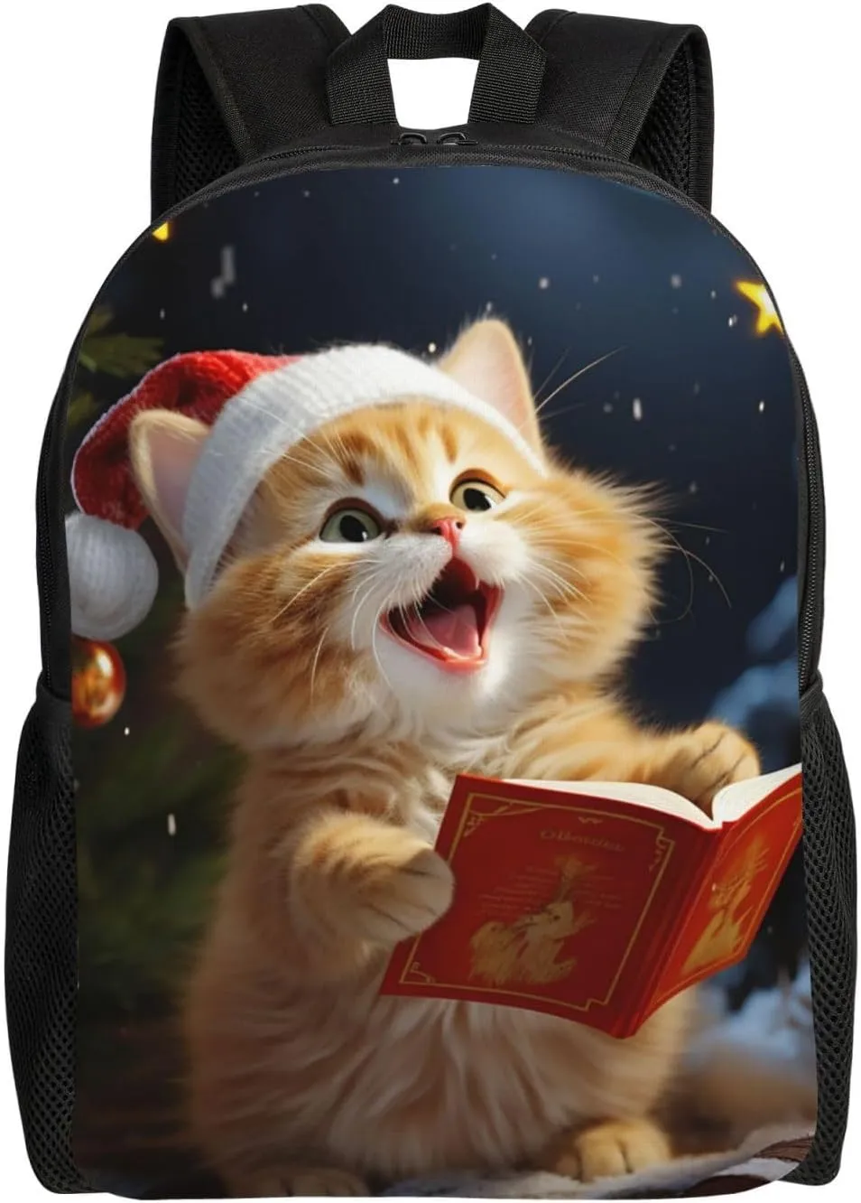 Backpack Cute Cat Sing Christmas Carols Travel Casual Laptop Backpack Waterproof Hiking Daypack for Men Women, Black, One Size