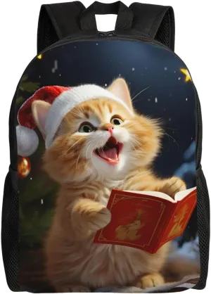 Backpack Cute Cat Sing Christmas Carols Travel Casual Laptop Backpack Waterproof Hiking Daypack for Men Women, Black, One Size