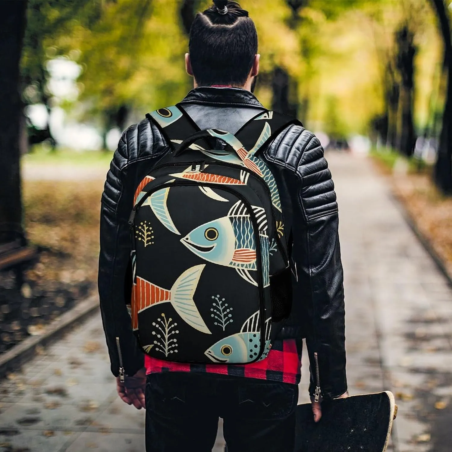 Backpack for Men Women Laptop Backpack Fish Print Pattern Casual Daypack Laptop Bag for Travel