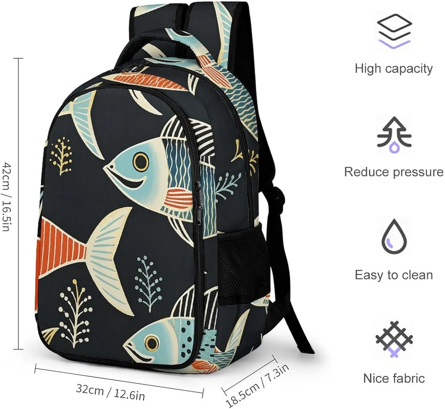 Backpack for Men Women Laptop Backpack Fish Print Pattern Casual Daypack Laptop Bag for Travel