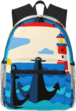 Backpack for Women Men 15.7 in, Lightweight Travel Backpack Waterproof Casual Daypack Laptop Computer Backpacks Carry On Bag Purse for Travel Business Hiking Work, Ocean Anchor Lighthouse
