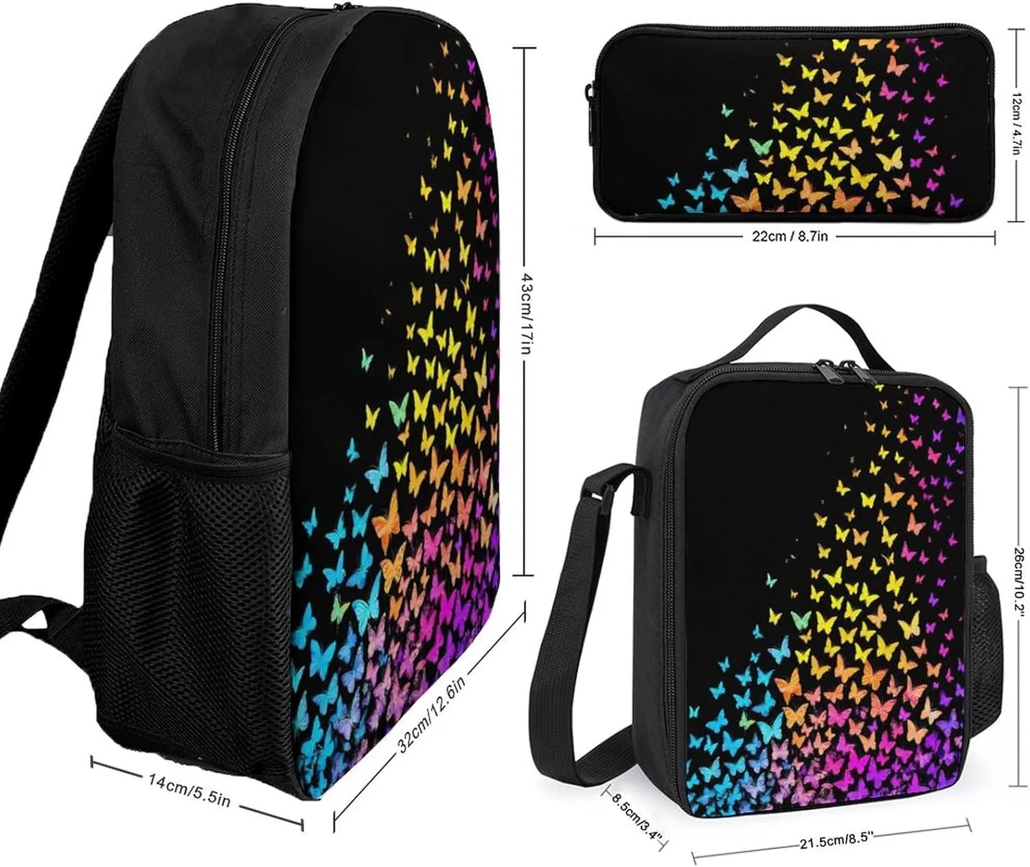 Backpack for Women Men Bookbag Travel Daypack Lunch Bag Cosmetic Bag (Colorful Orange Monarch Butterfly (1))