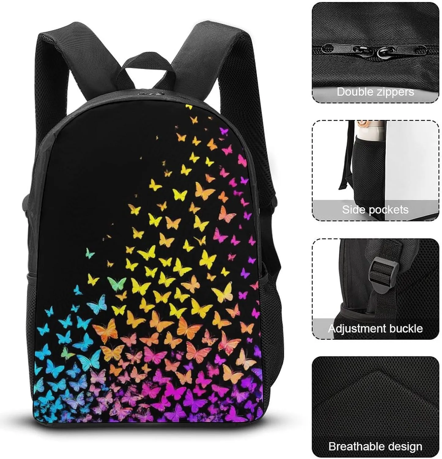 Backpack for Women Men Bookbag Travel Daypack Lunch Bag Cosmetic Bag (Colorful Orange Monarch Butterfly (1))