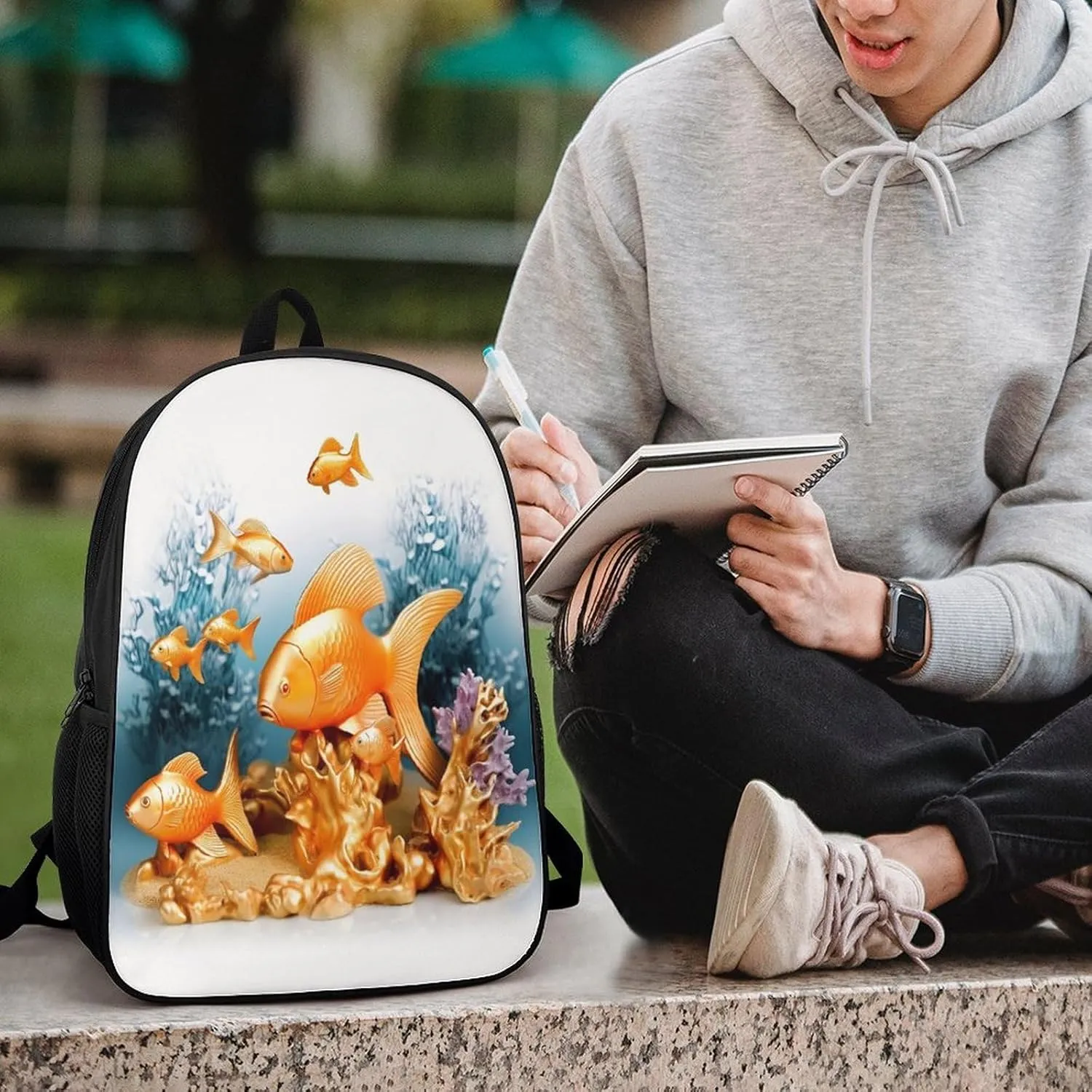 Backpack Small Fishes 17 Inch Travel Backpack, Large Hiking Bag Sports Picnic Camping Backpack