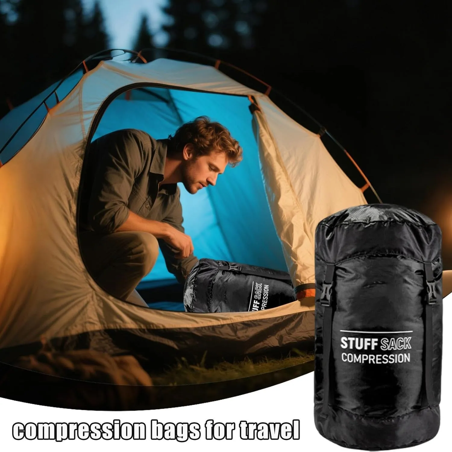 Backpacking Compression Bag, Quick-Dry Stuff Sacks for Backpacking, Lightweight Breathable Reusable Outdoor Gear for Hiking Supplies Camping Travel