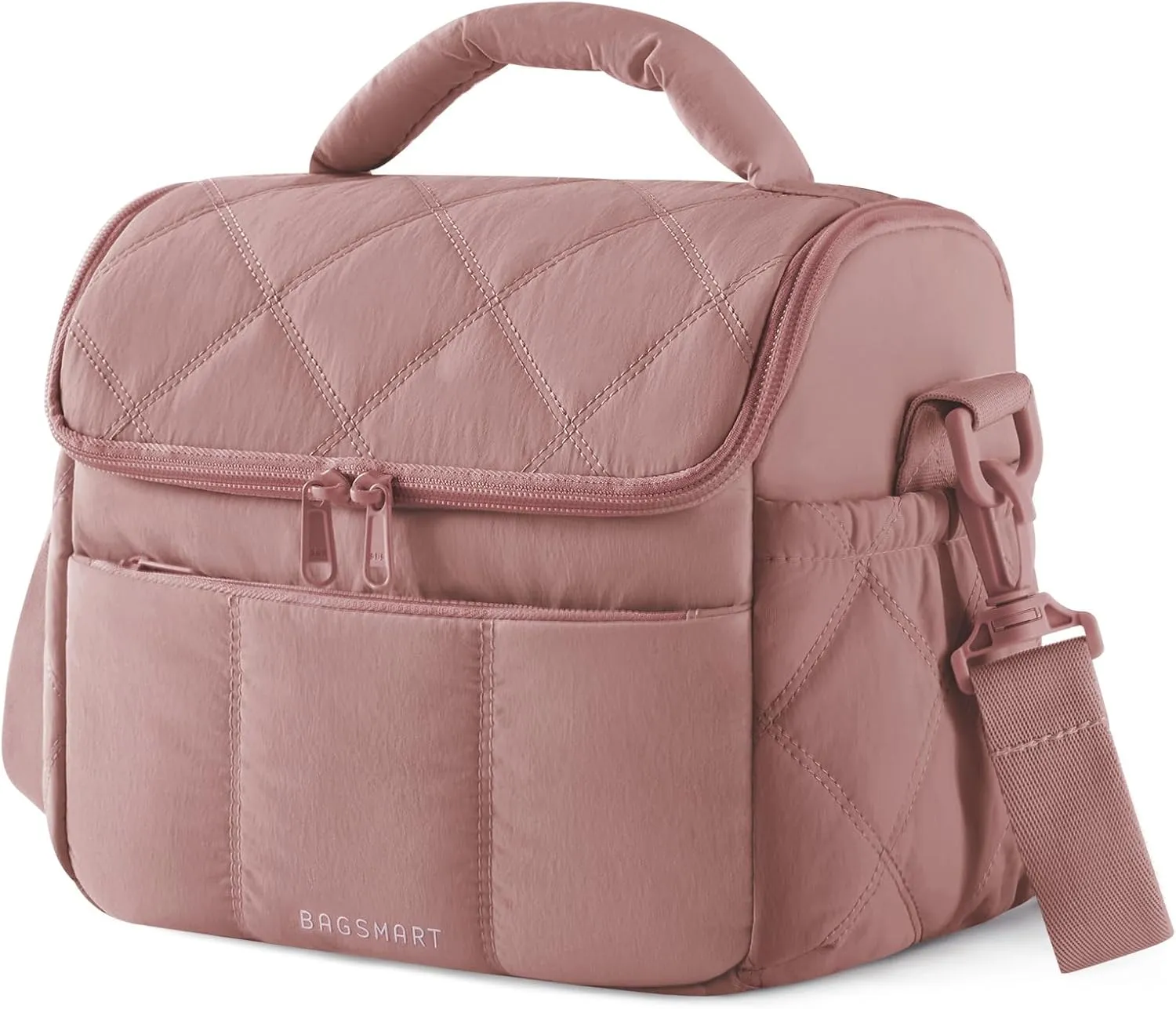 BAGSMART Insulated Lunch Bags for Women, Cute Quilted Lunch Box, Lightweight Puffy Padded Waterproof Lunch Tote, Reusable Lunch Cooler for Work Picnic Travel, Dark Pink