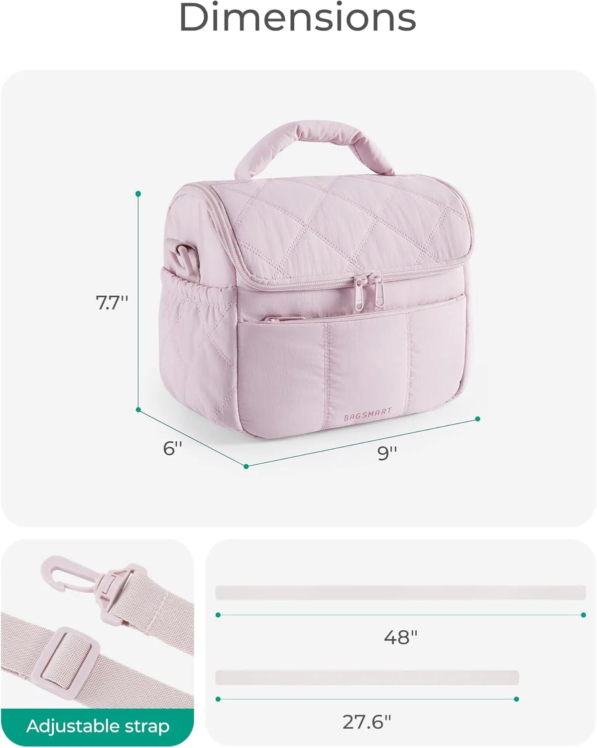 BAGSMART Insulated Lunch Bags for Women, Cute Quilted Lunch Box, Lightweight Puffy Padded Waterproof Lunch Tote, Reusable Lunch Cooler for Work Picnic Travel, Dark Pink