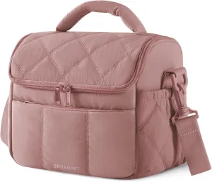 BAGSMART Insulated Lunch Bags for Women, Cute Quilted Lunch Box, Lightweight Puffy Padded Waterproof Lunch Tote, Reusable Lunch Cooler for Work Picnic Travel, Dark Pink