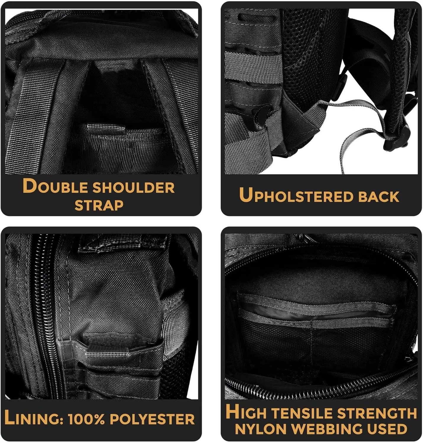 BaHoki Essentials Large Size Tactical Backpack - Military Rucksack with Molle Bags - Ventilated Mesh Adjustable Bag (Black)