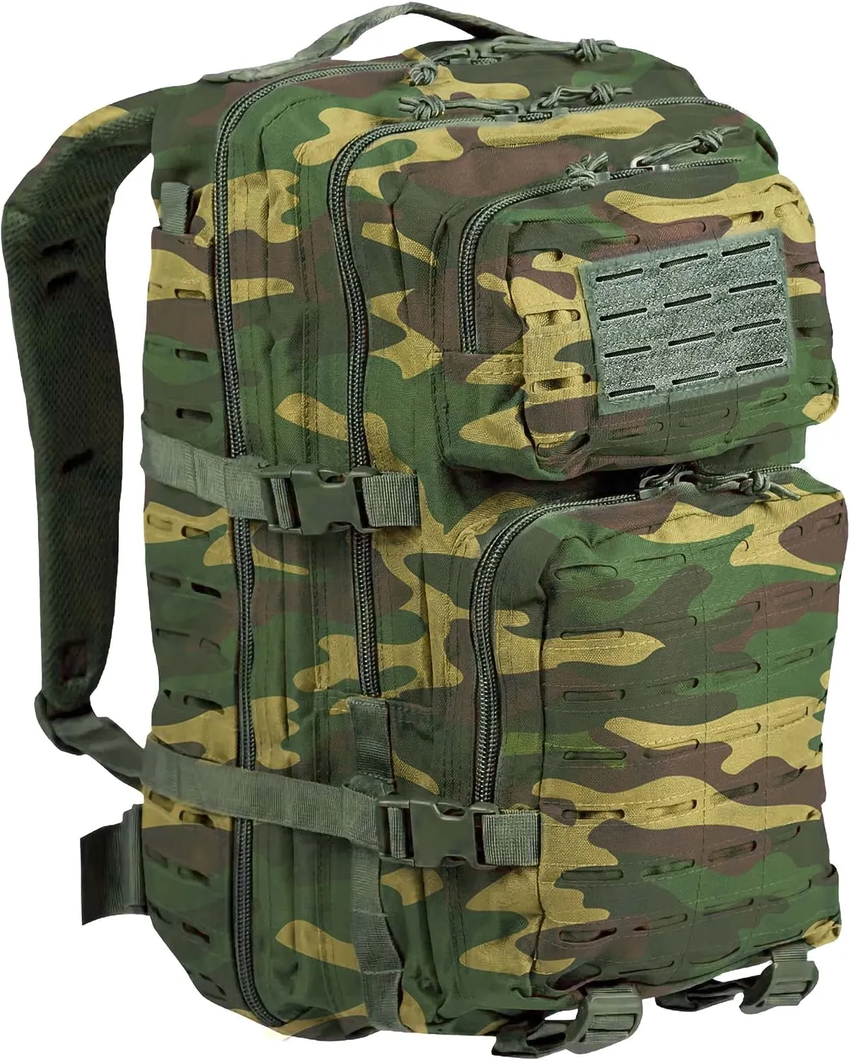BaHoki Essentials Large Size Tactical Backpack - Military Rucksack with Molle Bags - Ventilated Mesh Adjustable Bag (Woodland Camo)