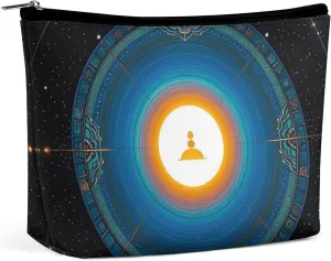 Balance Point of Cosmic Culture Makeup Bag for Women PU Leather Waterproof Cosmetic Bag with Zipper Portable Travel Makeup Organizer