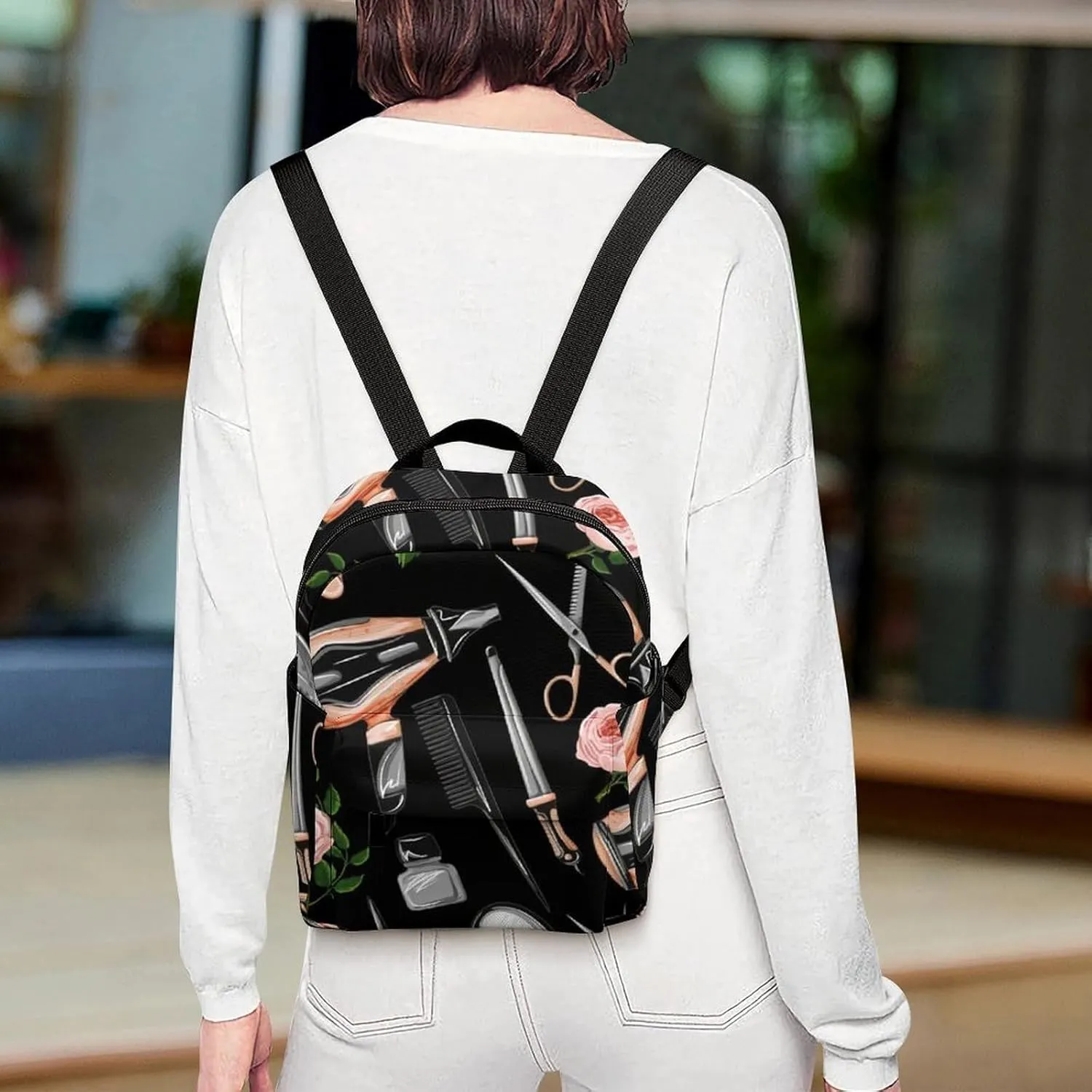 Barber Scissors Comb Casual Women's Backpack, Lightweight, Waterproof, Versatile Daily Bag