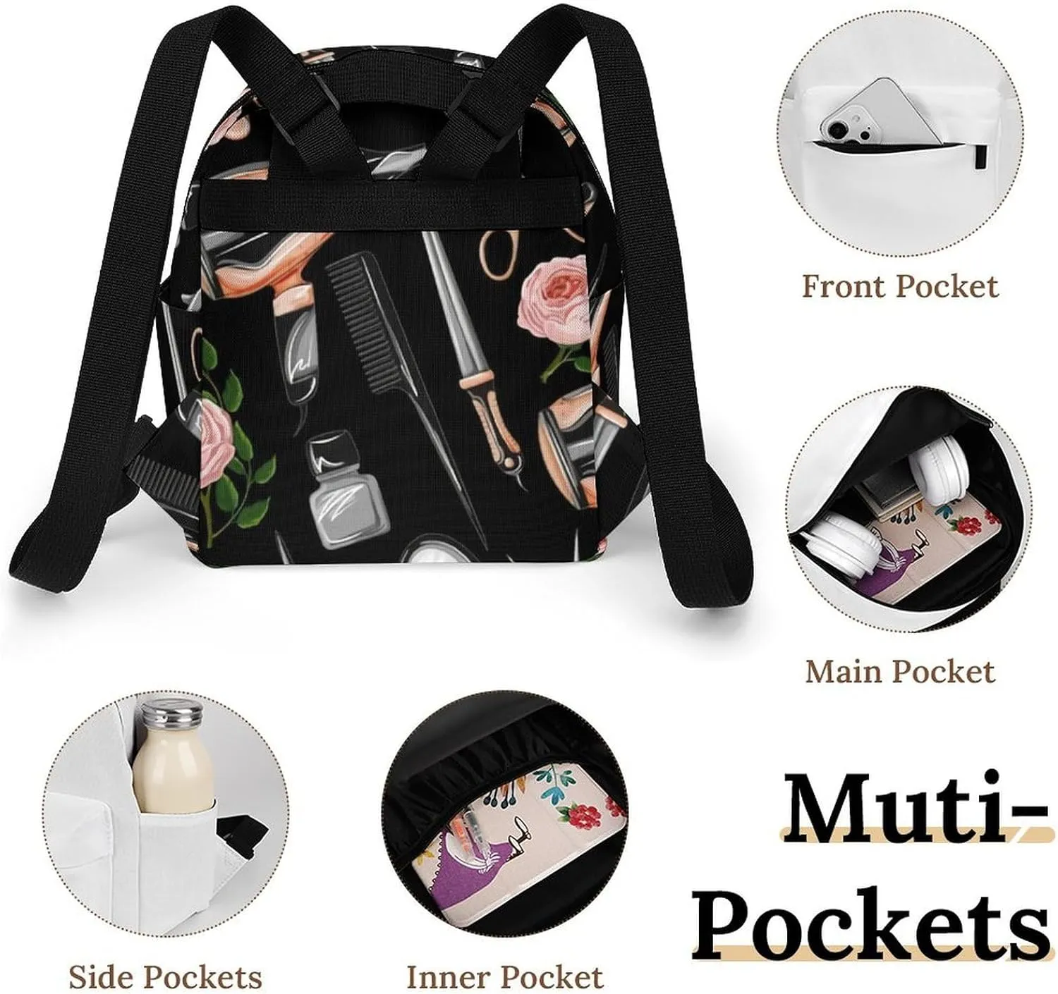 Barber Scissors Comb Casual Women's Backpack, Lightweight, Waterproof, Versatile Daily Bag