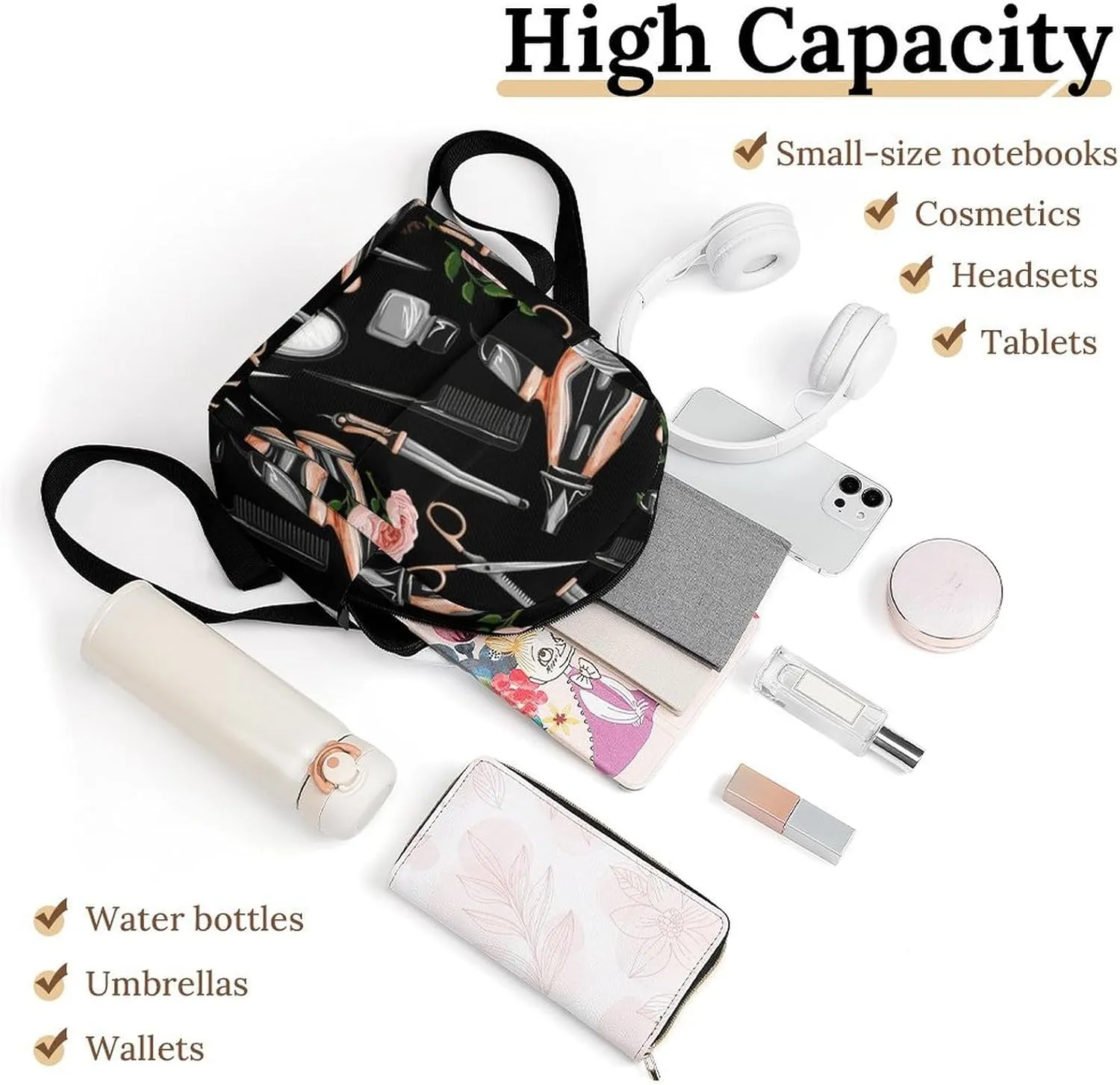 Barber Scissors Comb Casual Women's Backpack, Lightweight, Waterproof, Versatile Daily Bag