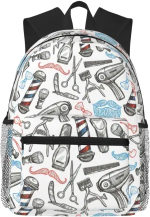 Barber Shop Monochrome Style Print Comfortable Backpack Ideal For Travel, Outdoor And Everyday Use, Unisex